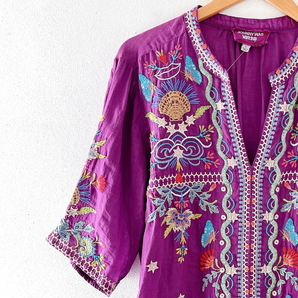 NWT Johnny Was Arzella Blouse Purple Magenta Embroidered Pullover Top Size Large - Picture 7 of 13